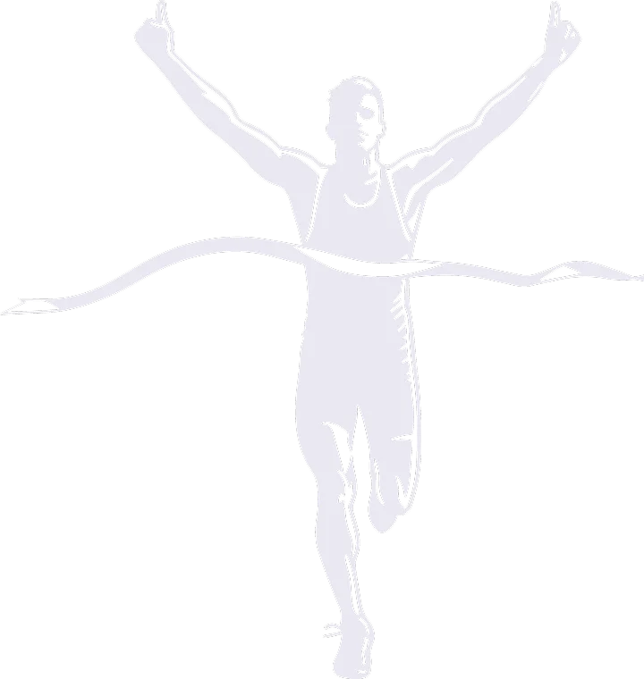 coureur franchissant la ligne d’arrivée avec les bras levés